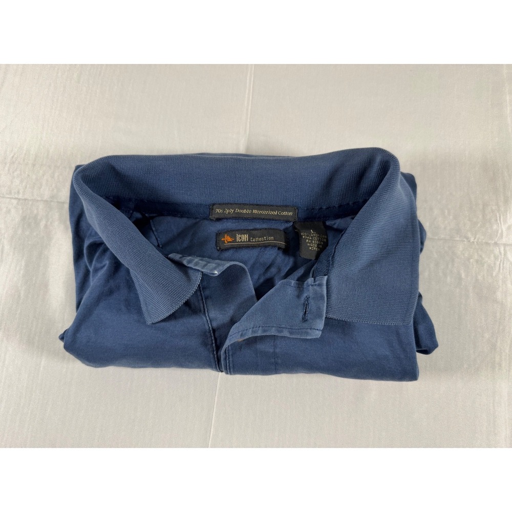 Icon Collection Blue Pima Cotton Mercerized Polo Shirt Mens Large Short Sleeve
